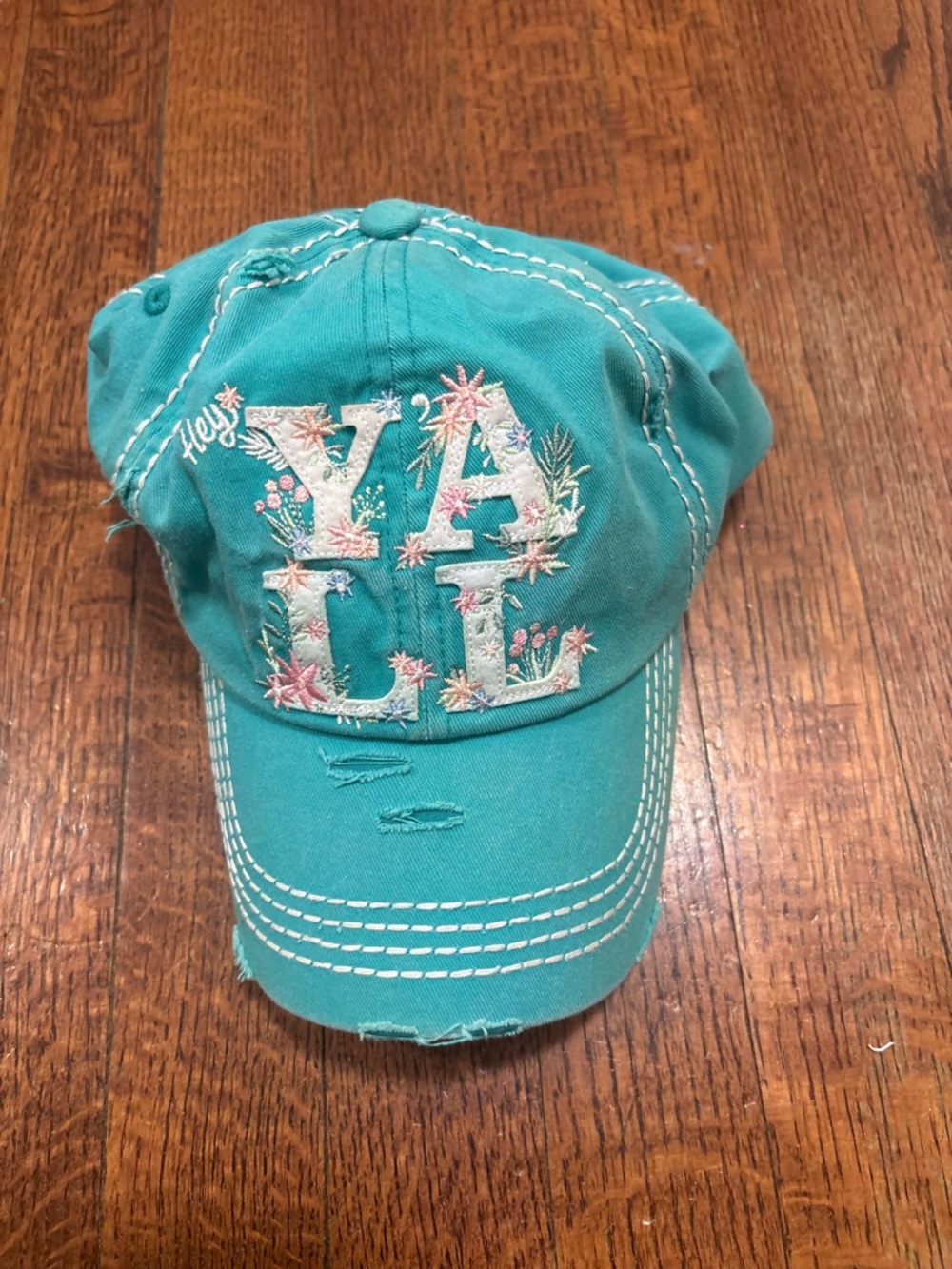 Teal Floral "YALL" Embroidered Baseball Cap